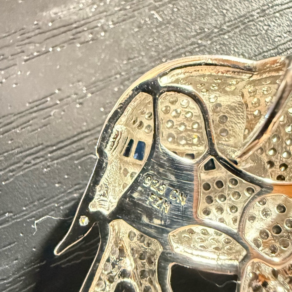 925 Sterling Silver Clear Iced CZ & Blue Sapphire Elephant Pendant - Picture 7 of 9